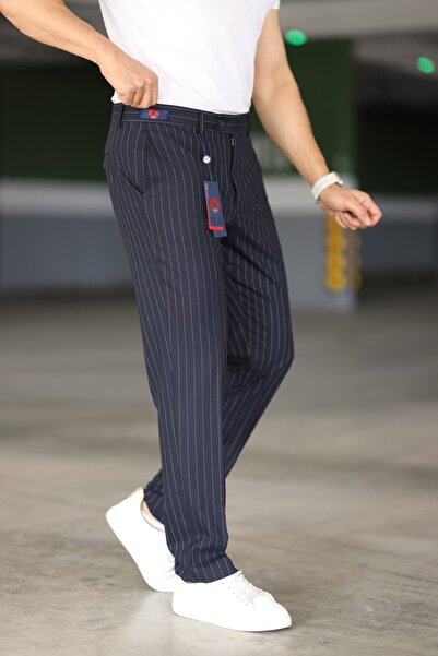 Ego Dark Blue Fabric Pants Striped
