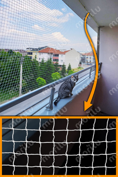 Morilu Kedi Koruma Perdesi - 4 cm Göz 2.5 mm İp - Balkon için Kedi Filesi - Kedi Koruma Ağı