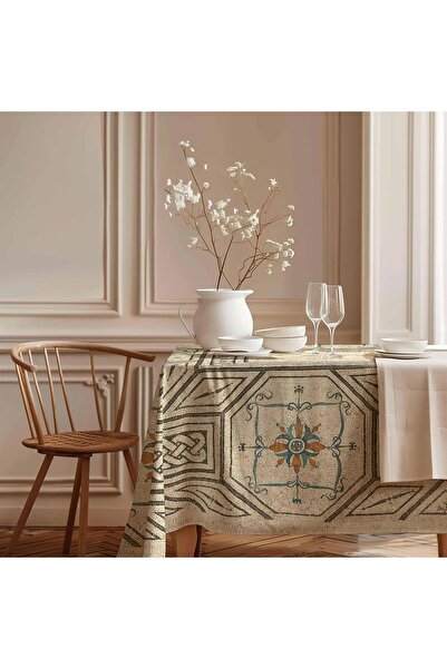 Markaev Anthracite Mosaic Cotton Tablecloth Msaort0041