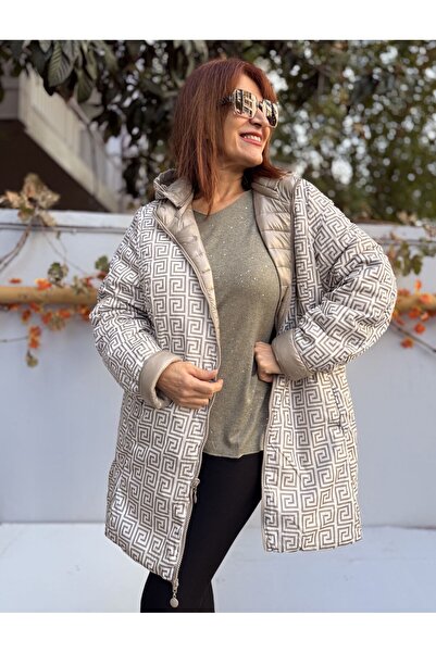 DenizEge Ιταλικό παλτό διπλής όψης Midi Fendi Beige