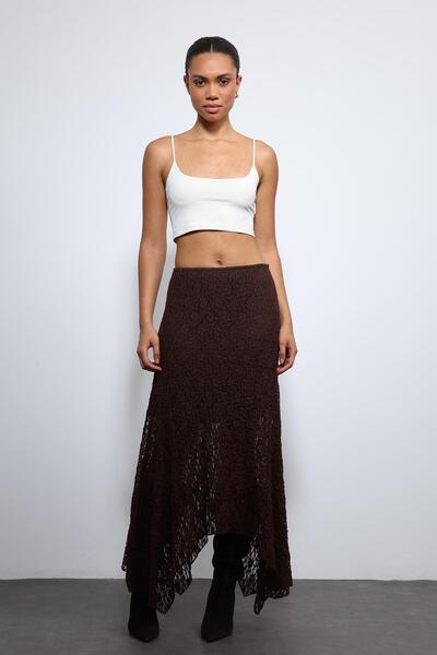 Antioch Brown Lace Midi Skirt