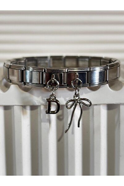 bijoux uniques سوار إيطالي من الفولاذ مع شريط على شكل حرف D