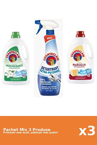 Chanteclair Set 3 Mix Chanteclair: 2 Detergent (Marsilia, Mosc Alb), 1 Anticalcar (Puternic)
