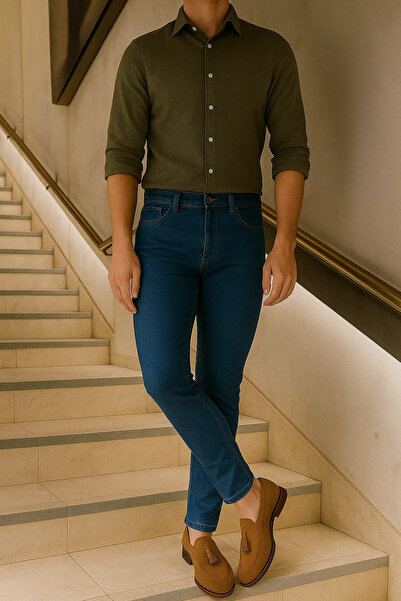 comstar Чоловічі джинси з високою талією Premium Slim Fit синього кольору