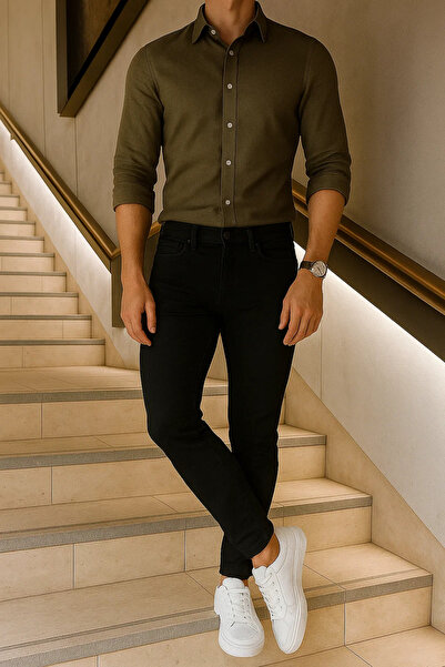 comstar Pantaloni de blugi negri talie înaltă Premium slim fit pentru bărbați