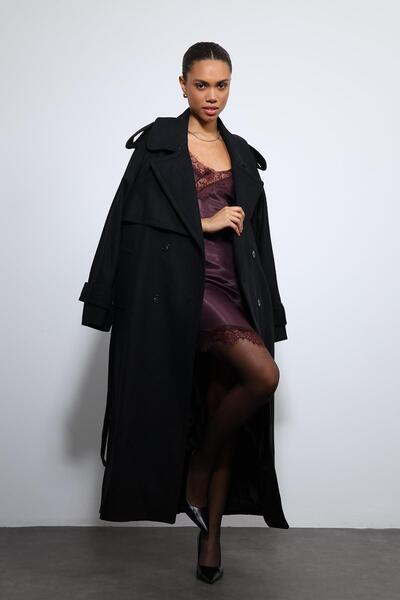 Antioch Black Oversized Belted Coat
