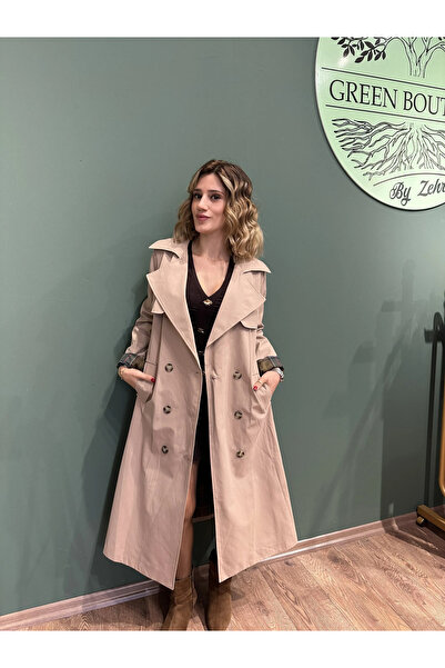 Greenboutique Plaid Detailed Belted Trench Coat