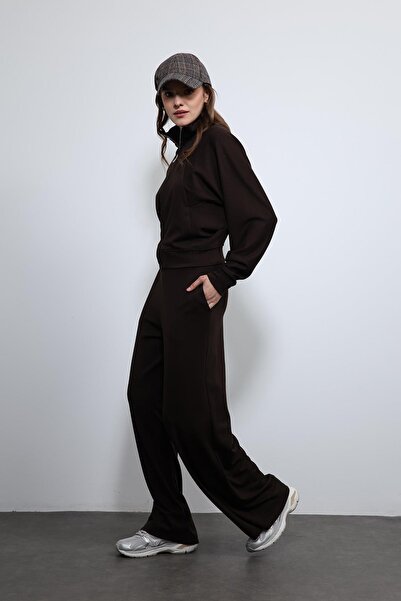 Antioch Brown Wide-Leg Striped Tracksuit Set