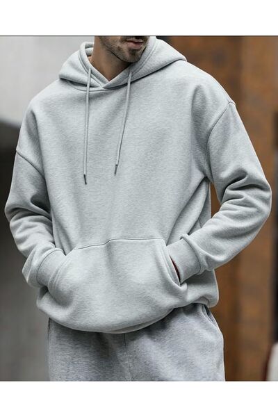 FAVORİST Men's Hooded Plain Unprinted Sweatshirt
