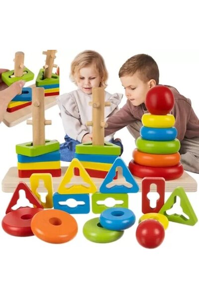KRUZZEL Jucărie senzorială de sortare, Kruzzel, Lemn, 15 piese, Multicolor
