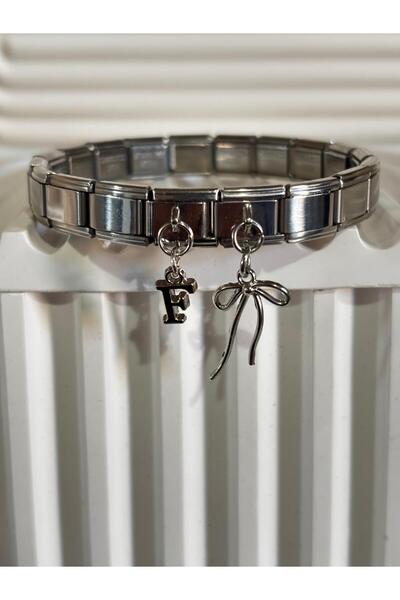 bijoux uniques سوار إيطالي من الفولاذ مع شريط مزين بحرف F