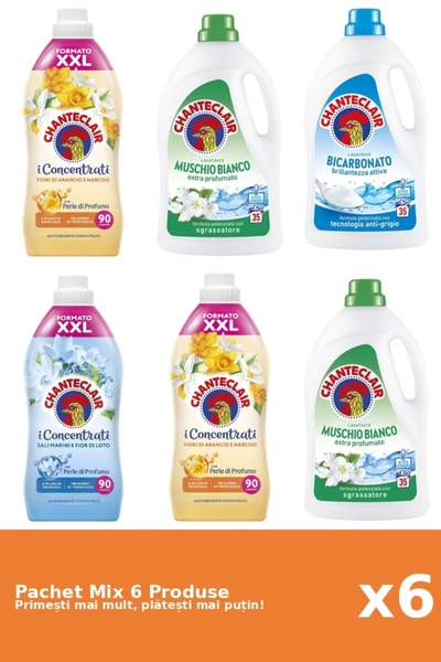 Chanteclair Set 6 Mix Chanteclair: 3 Balsam (Lotus, Portocale), 3 Detergent (Bicarbonat, Mosc Alb)