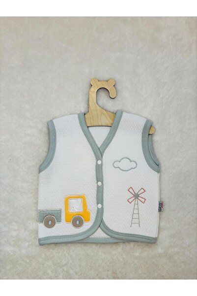 Gaye Erkek Bebek Kamyon Nakışlı Pamuklu Çıtçıtlı Yelek – Kapitone Kumaş – Bey...