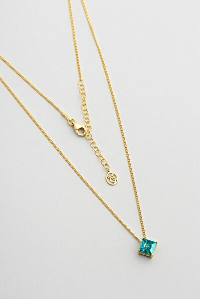 So CHIC... Paraiba Aura 18 Ayar Sarı Altın Kaplama 45 Cm Gümüş Tektaş Kolye