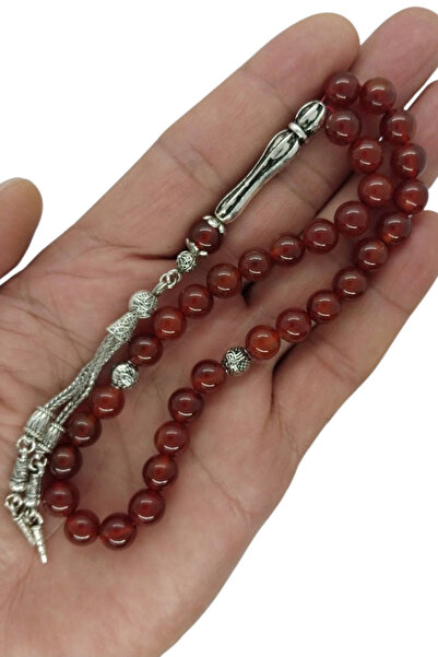 oftenadmire Natural Stone Agate Prayer Beads, 33 Grain Silver Color Double Model Tassel Rosary, Gift Boxed