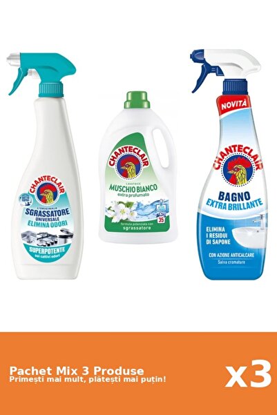 Chanteclair Set 3 Mix Chanteclair: 1 Degresant (AntiMiros), 1 Detergent (Mosc Alb), 1 Anticalcar (Stralucire)