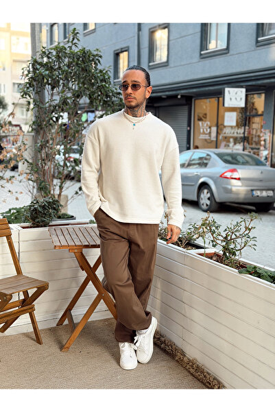 manch collection Half Fisherman Basic Knitted Sweatshirt Cream