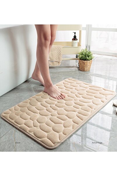 OEM Set of 2 3-D non-slip bath and toilet mats, 60x40 and 40x40, beige