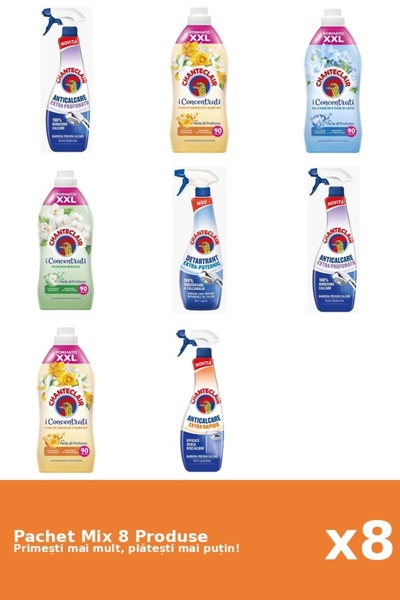 Chanteclair Set 8 Mix: 4 Anticalcar (Parfumat, Puternic, Rapid), 4 Balsam (Lo...