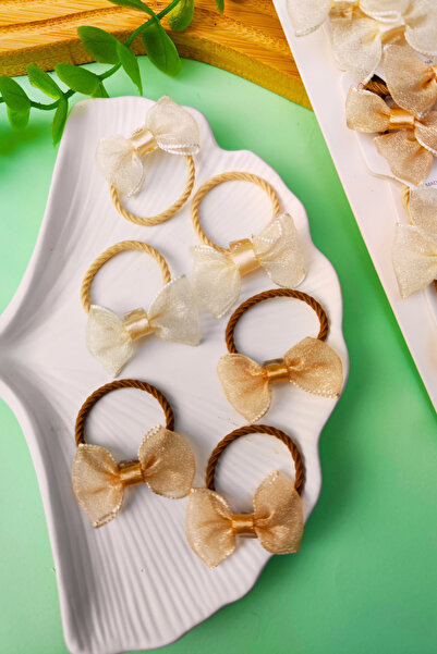 Nisankids 6 Pieces of Glittery Transparent Tulle Tiny Bow Hair Clips (3 Brown - 3 Cream)