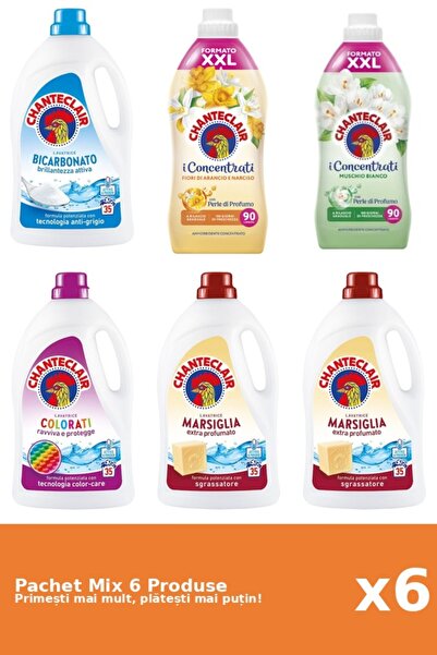 Chanteclair Set 6 Mix Chanteclair: 4 Detergent (Bicarbonat, Color, Marsilia), 2 Balsam (Mosc Alb, Portocale)