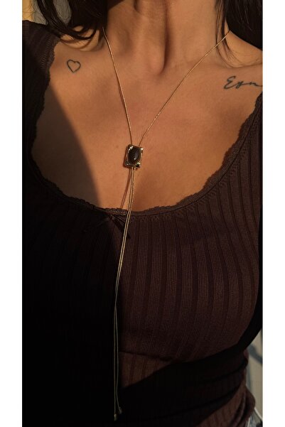 Vi store Çelik Asansörlü Siyah Reçine Y Kolye