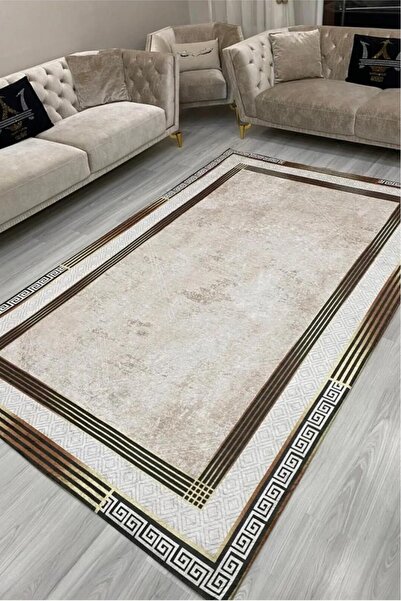 RENKLİBUTİK Modern Patterns Velvet Textured Elastic Sponge Non-Slip Washable Carpet Cover - 12 M2