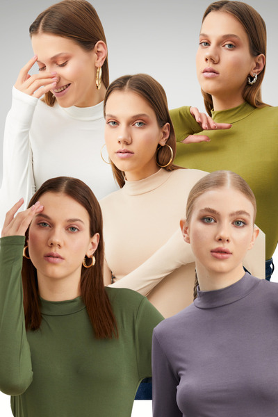 Bipantolon Kadın Gri Krem Beyaz Haki Yağ Yeşili 5'li Parmak Detaylı Body