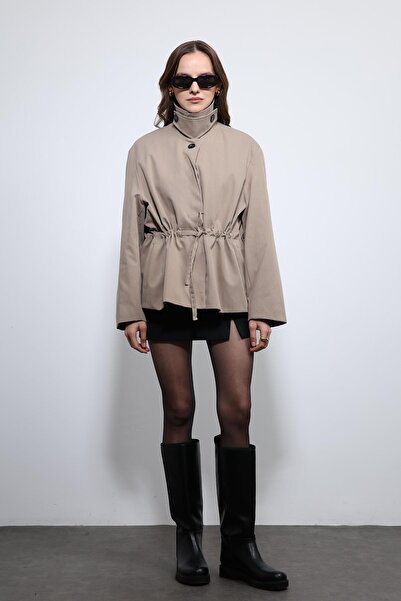 Antioch Beige Short Trench Coat with Adjustable Waist