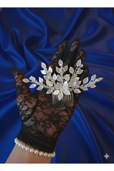Mirnova Leaf Model Crystal Beaded Comb Hairpin-Bridal Tiara-Comb Hairpin-Hair Accessory