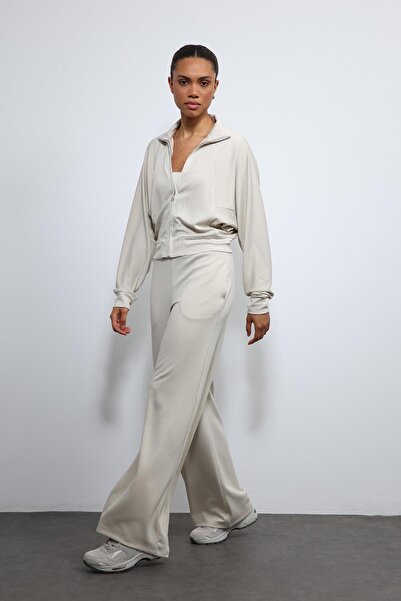 Antioch Stone Wide-Leg Striped Tracksuit Set