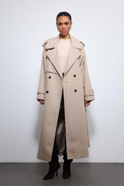 Antioch Beige Oversized Belted Coat