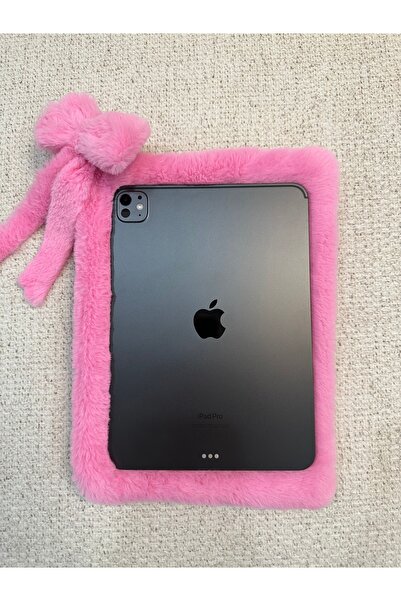 MUTE BAG Plush Tablet Bag / Candy Pink Plush Tablet Case with Bow Charm 11'' - 12'' Inch (30*22)