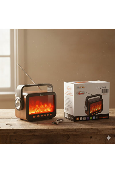 Dimute Shop FP-337-S Retro Alev Işıklı Kablosuz Hoparlör BT TF USB AUX Destek...