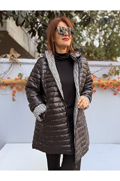 DenizEge Ιταλικό παλτό διπλής όψης Midi Fendi Μαύρο