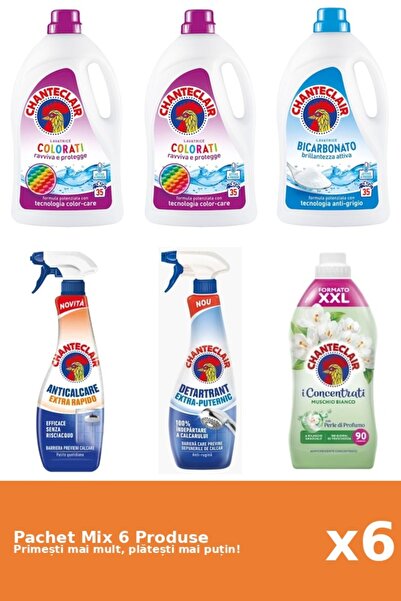 Chanteclair Set 6 Mix: 3 Detergent (Bicarbonate, Color), 2 Anti-limescale (Strong, Fast), 1 Conditioner (White Musk)