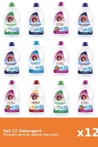Chanteclair Set 12 Detergent Chanteclair: 2x Mosc Alb, 4x Clasic, 4x Color, 1x Bicarbonat, 1x Marsilia