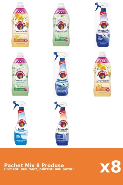 Chanteclair Set 8 Mix: 4 Conditioners (White Musk, Orange), 4 Anti-limescale (Scented, Strong, Fast, Shine)