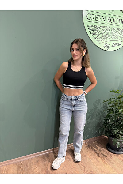 Mom Jeans Mini Yırtık Detaylı Pantolon