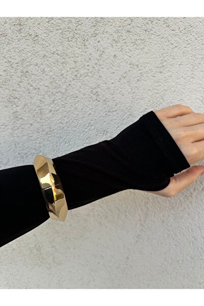 onse 316L Çelik Gold Dalga Model Kadın Aynalı Kalın Kelepçe Modern Bileklik K...