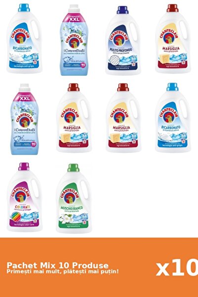 Chanteclair Set 10 Mix: 8 Detergent (Bicarbonat, Clasic, Color, Marsilia, Mosc Alb), 2 Balsam (Lotus)