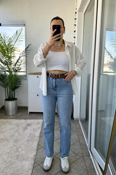 kleshus بنطلون جينز موم من القطن عالي الخصر قصة ضيقة - جينز موم جديد Hsn