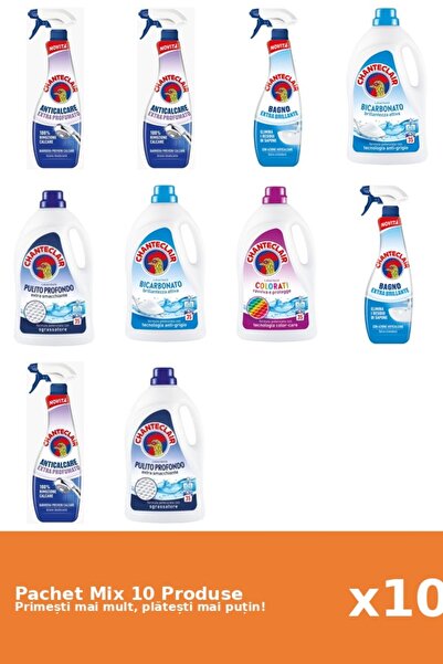Chanteclair Set 10 Mix Chanteclair: 5 Anticalcar (Parfumat, Stralucire), 5 Detergent (Bicarbonat, Clasic, Color)