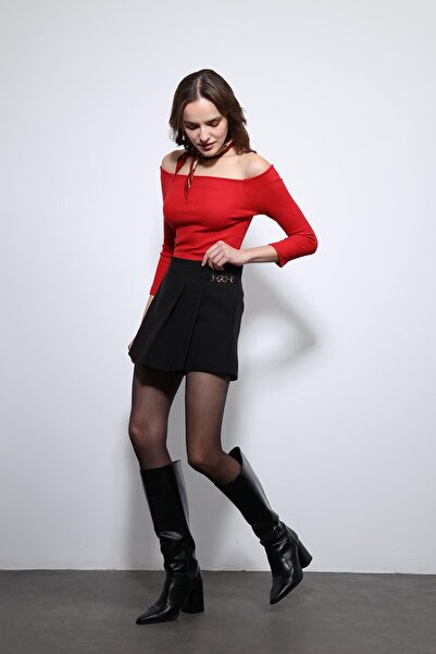 Antioch Red Open Shoulder Detailed Top