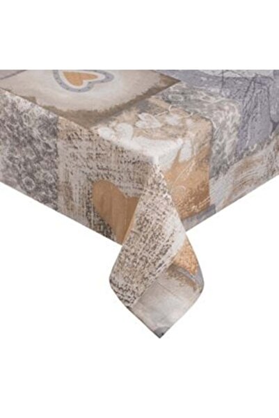 Silver Star Fata de Masa Textila Bej Gri Inimi 180 x 140 cm
