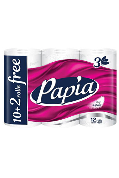 Papia ورق تواليت - نعومة ثلاثية - عبوة من 12 لفة (10 + 2 مجانًا)