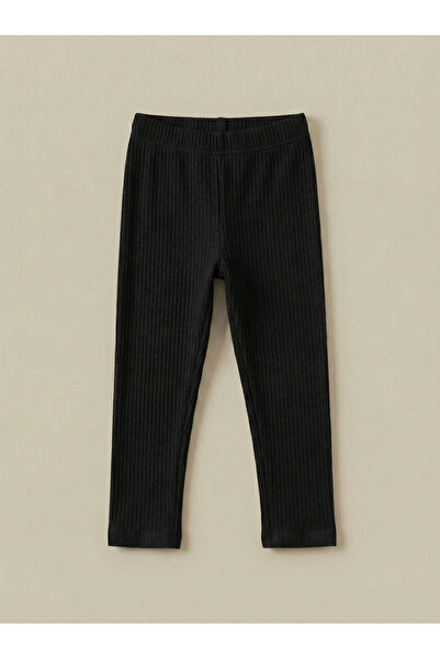 FATELLA Girls' Black Corded Fabric Tights Flexible Waist Narrow Leg Soft Text...