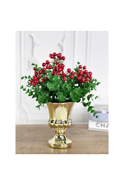 AyrStore Yapay Çiçek Altın Renk Antik Cam Vazoda Kokina Aranjmanı