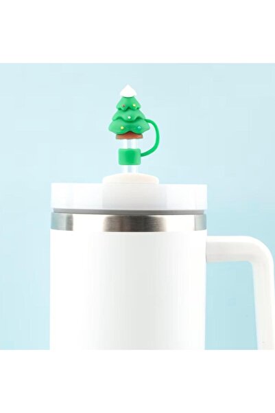 alisa Yılbaşı Desenli 3D Termos Pipet Kapağı - Yeniden Kullanılabilir, 10mm p...