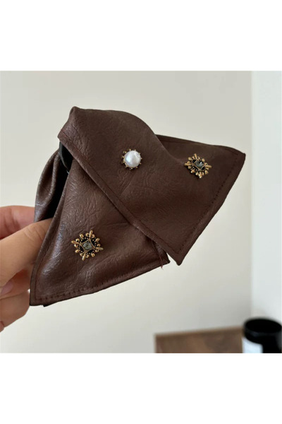 Pelin Aksesuar Cataramă maro aspect de piele cu fundă cu perle și pietre